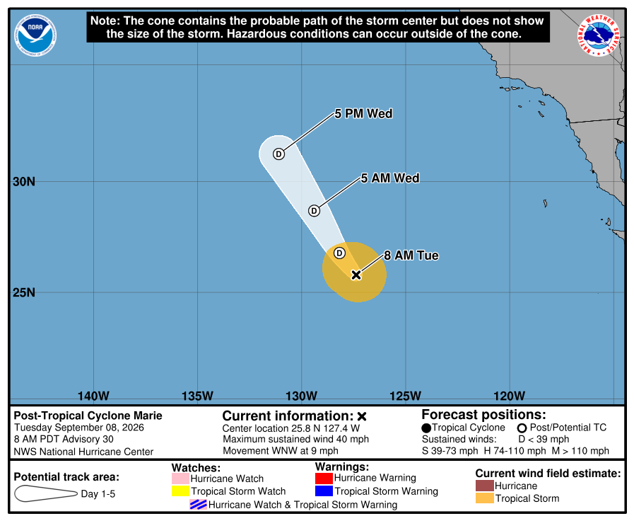 Official National Hurricane Center final forecast cone and track for Marie.