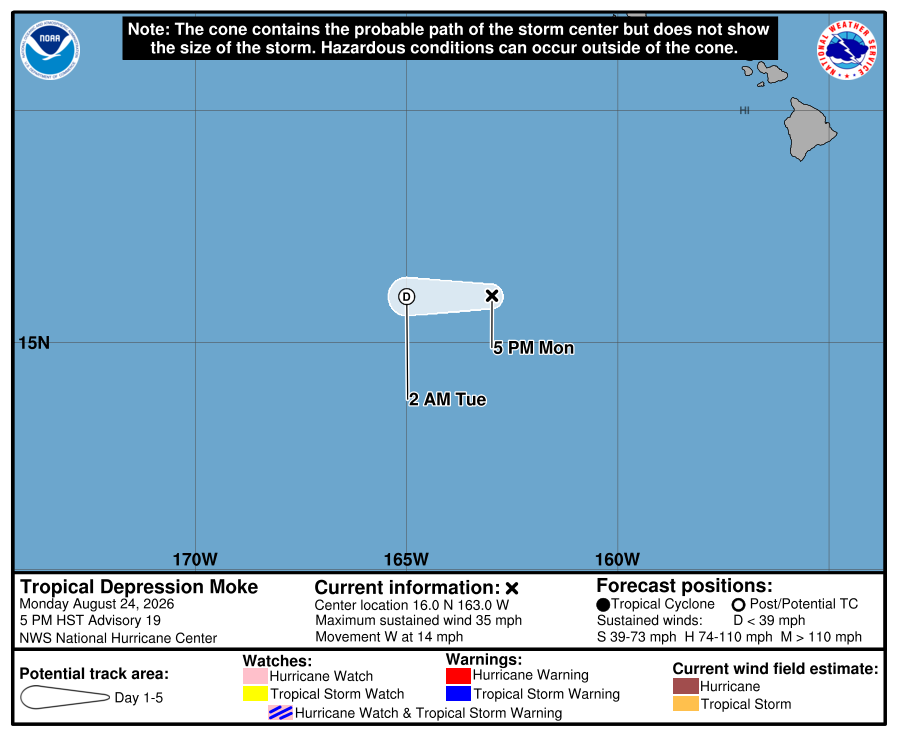 Official National Hurricane Center final forecast cone and track for Moke.