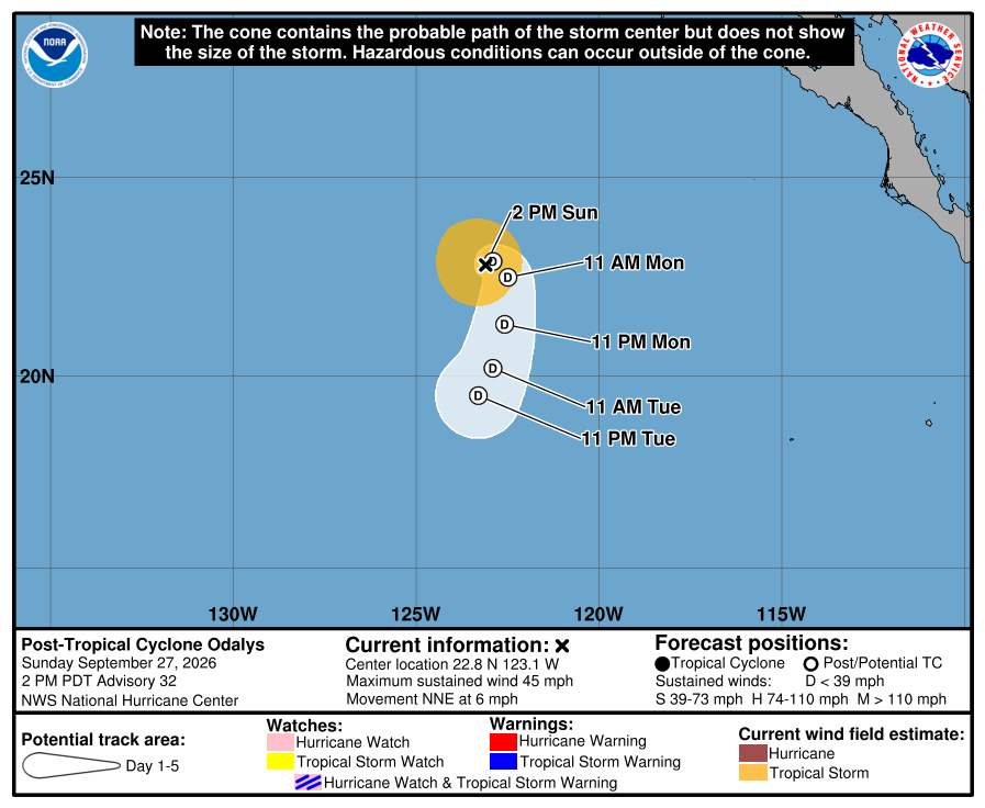 Official National Hurricane Center final forecast cone and track for Odalys.